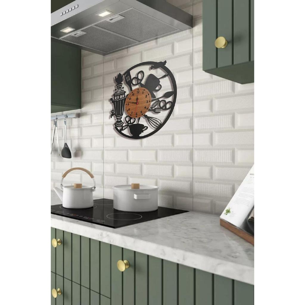 Cafe Wall Clock Samovar Kitchen Clock - Personalized Writable Wooden Wall Clock 40cm