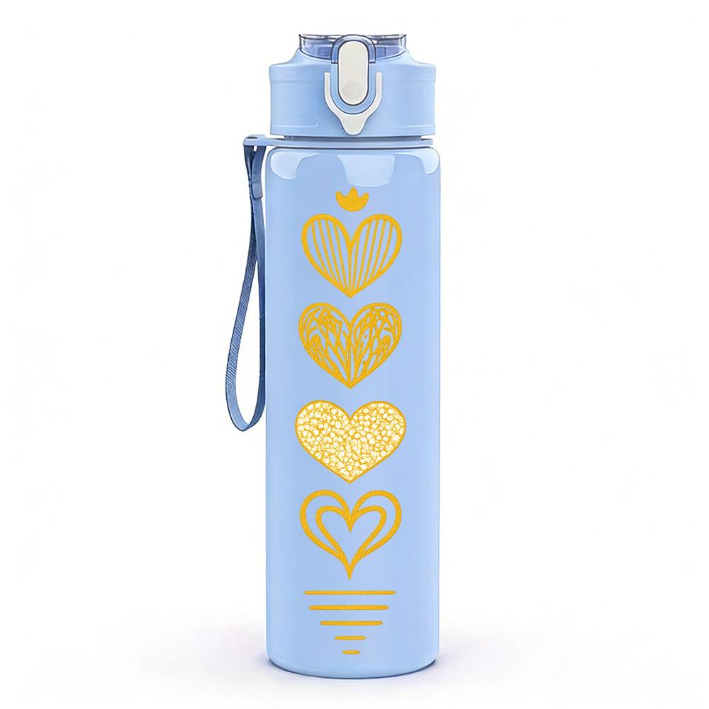 1PC Stack Golden Heart Silhouette 750ml Color Plastic Sports Water Bottle Leakproof Flip Straw Lid For Sports Office Home Use