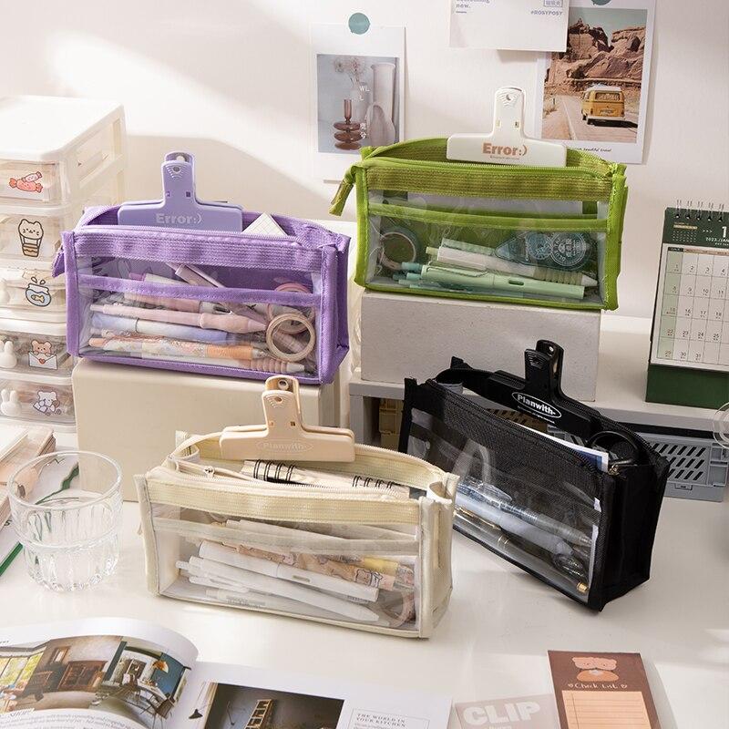 Six Layer Large Capacity Pencil Case Stationery Supplies High Appearance Transparent PVC Storage Stationery Bag