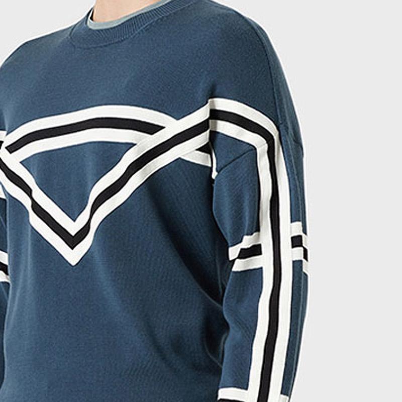 Emporio Armani Свитер мужской вязаный с полосками Color Block, хлопковый, с круглым вырезом, длинный рукав, синий 3L1MTD-1MDCZ-0948