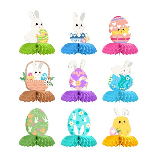 Набор из 9 шт. Easter Honeycomb Decor Set Кролик и Яйцо Тематические Центральные Украшения для Стола Вечеринки Домашний Декор Праздничные 3D Сотовые Шары