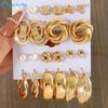 Vintage Pearl Gold Silver Hoop Earrings Elegant Drop Oil Butterfly Geometric Twist Cute Duck Mushroom Earring Set for Women Jewelry Accessories