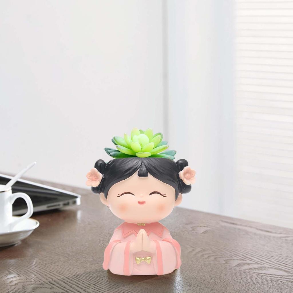 Head Planter Girl Figurine Ornament Flower Arrangement Container Cute Plant Pot
