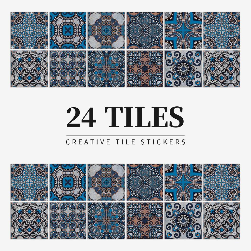 24 Pieces European Pattern Self-Adhesive Tile Sticker Waterproof And Oil-Proof Kitchen Bathroom Wall Decoration Matte Film Pvc Wall Sticker
