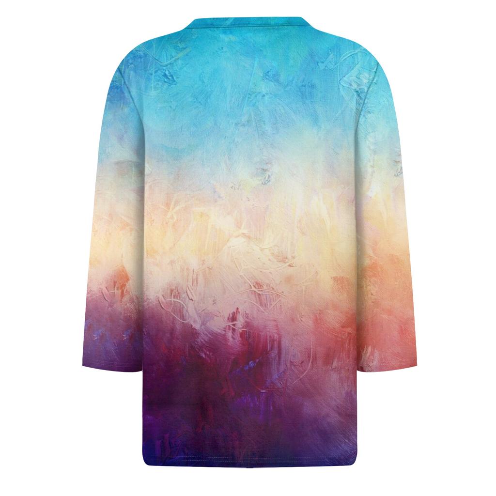 Женская Модная Повседневная Круглый Вырез 3/4 Рукава Свободная С Принтом Футболка Женский Топ