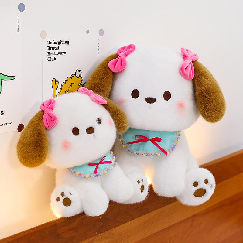 Cute puppy doll healing tie bow doll sleeping throw pillow bed plush toy birthday gift