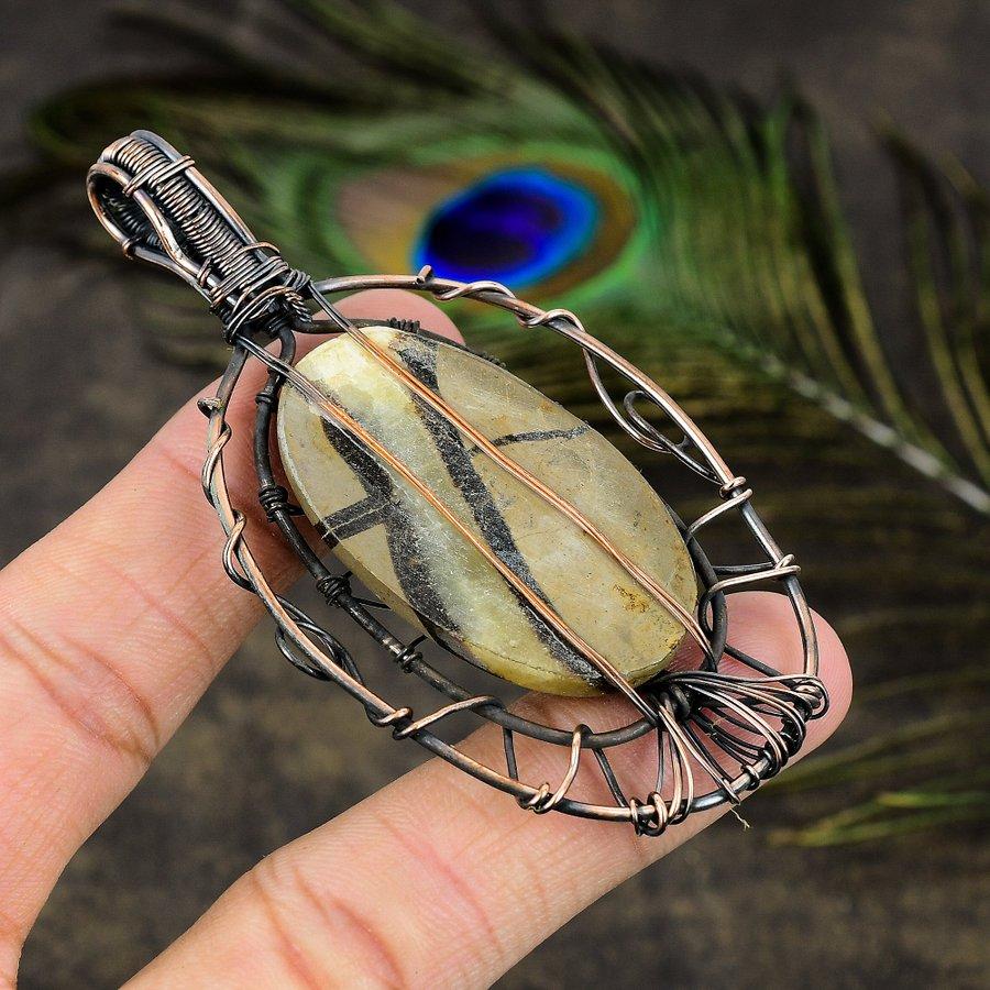 Septarian Stone Gemstone Copper Wire Wrap Jewelry Pendant 3.35"