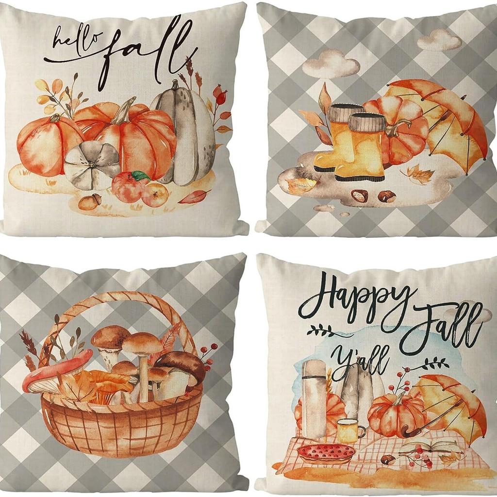 Thanksgiving New Pillow Case Autumn Pumpkin Print Letter Pillow Home Cushion Set Decoration