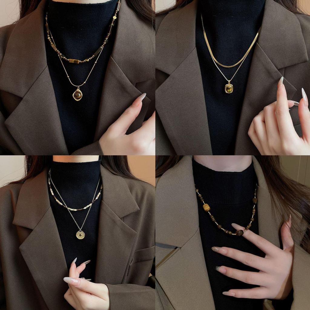 Овальное колье Maillard Тигровый глаз для женщин - Легкая роскошь Осень/Зима Цепочка на ключицу Модная Высококачественная Бижутерия