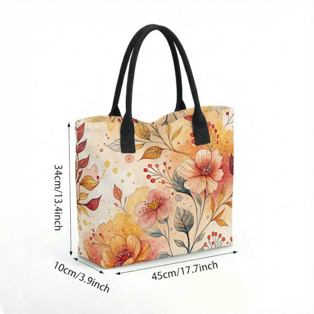 Watercolor Floral Print Canvas Tote Bag Fashion Casual Large Capacity Women Shoulder Handbag
