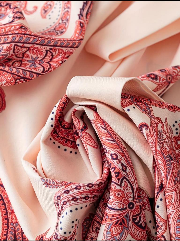 Весеннее французское ретро-платье с принтом, V-образным вырезом, рукавами-фонариками, затягивающейся на талии завязкой