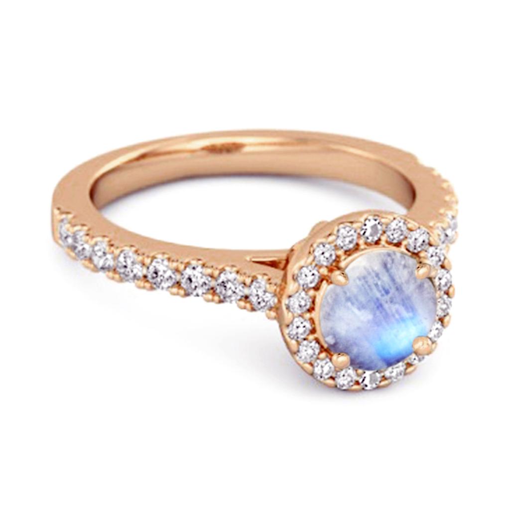 Moonstone Round Halo Accents Ring -925 Sterling Silver Rose Gold Vermeil