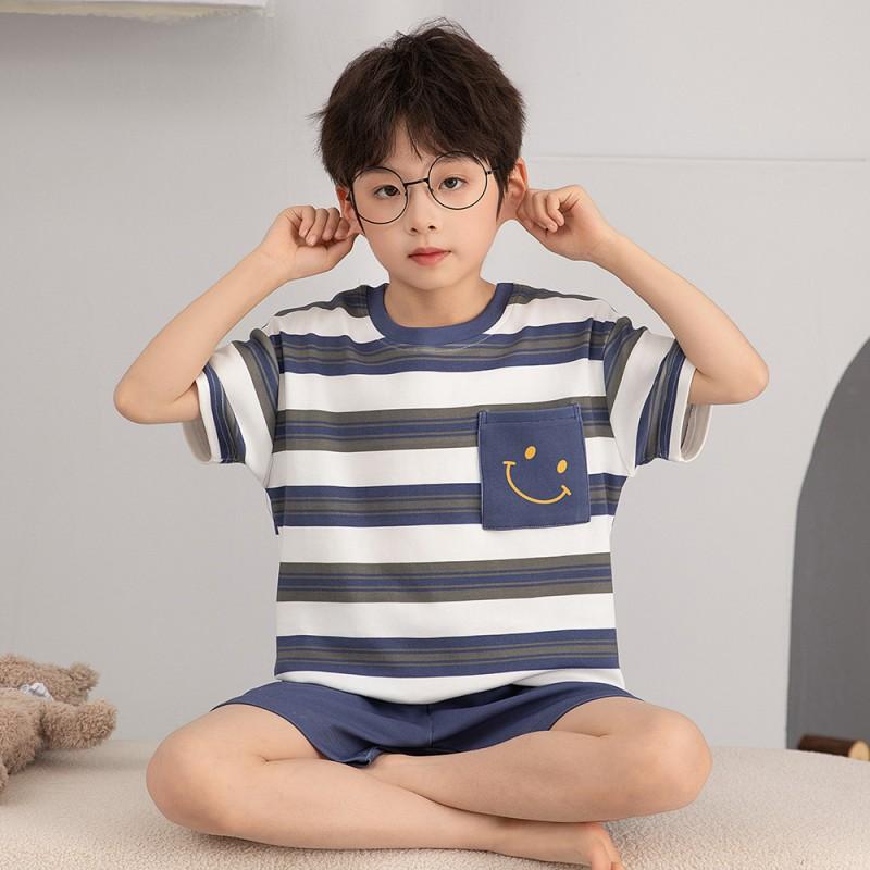 2026 Boys Cotton Pajama Set Short Sleeve Sleepwear Kids Teens Lightweight Home Wear