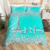Watercolor Blue Sequin Duvet Cover Queen King Size Girls Teen Bedding Set Eiffel Tower Ombre Diamond Quilt Cover Home Decor