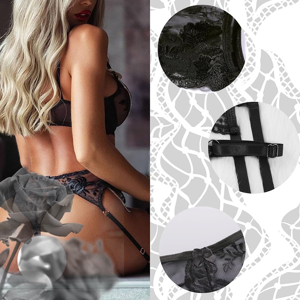 Кружевной пояс-подвязка с комплектом стрингов для женщин, подвязки для чулок с 4 металлическими зажимами + G-стринги