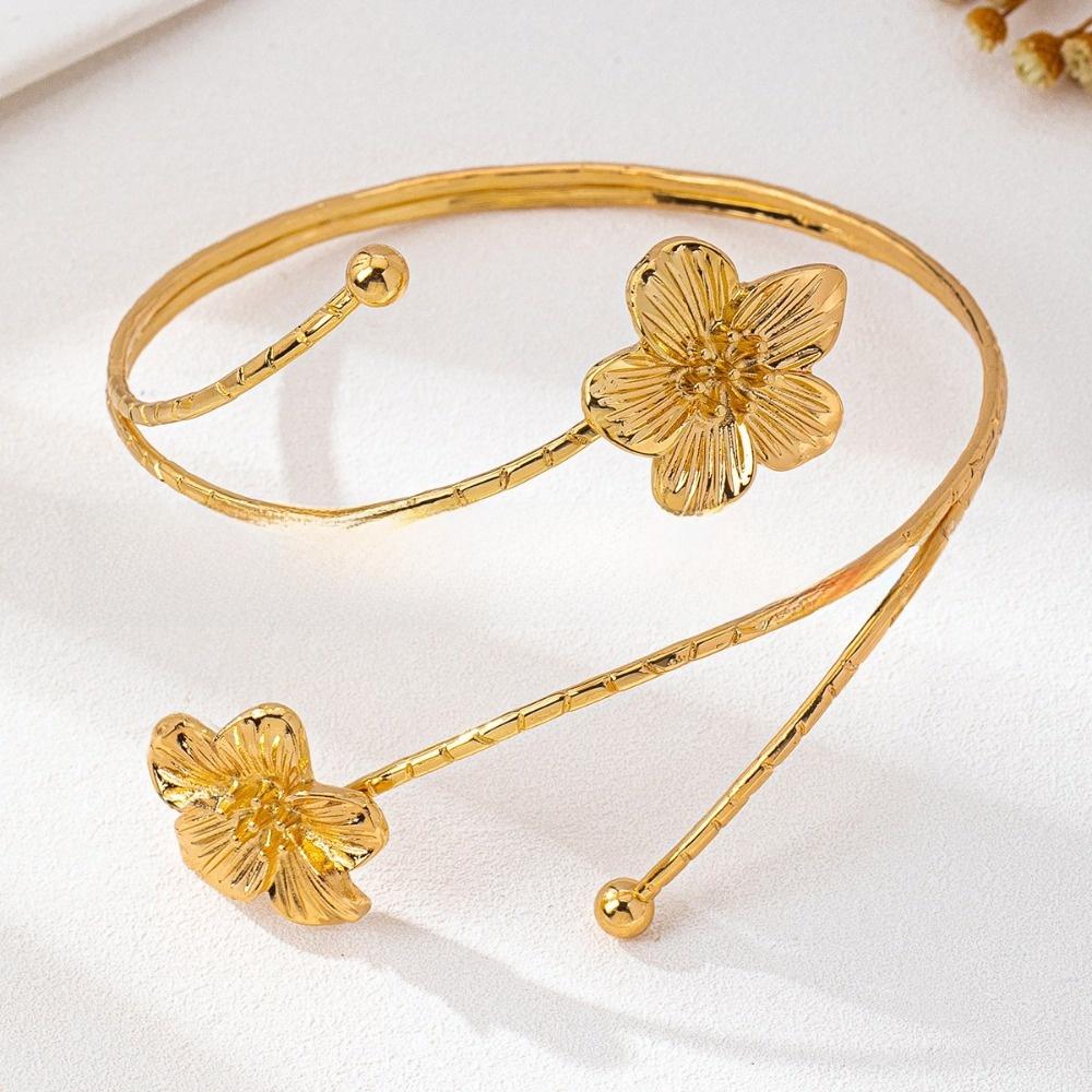 Metal Flower Open Cuff Bracelets Adjustable Floral Cuff Bracelet Open Arm Bracelets Party Jewelry