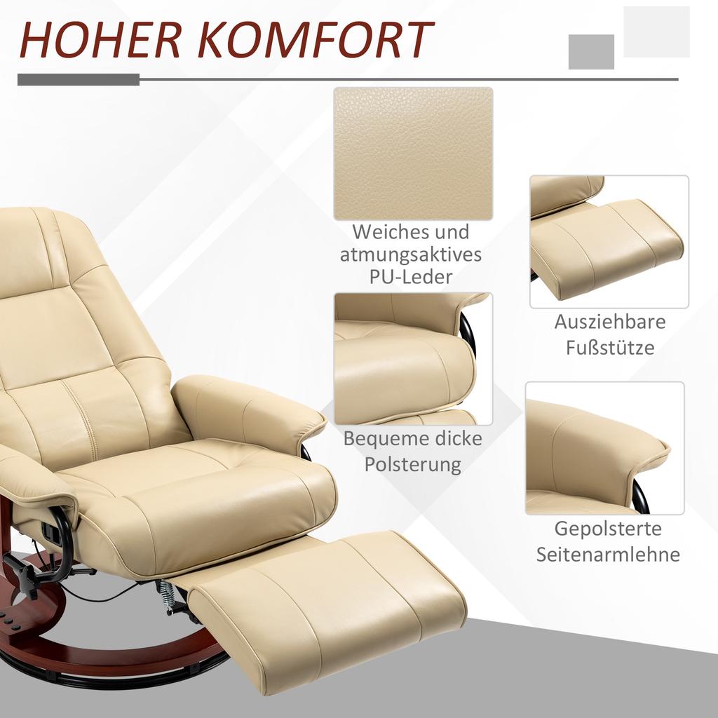 Recliner, Adjustable, Reclining Function, up to 120 kg, Faux Leather, 78 x 87 x 100 cm, Cream