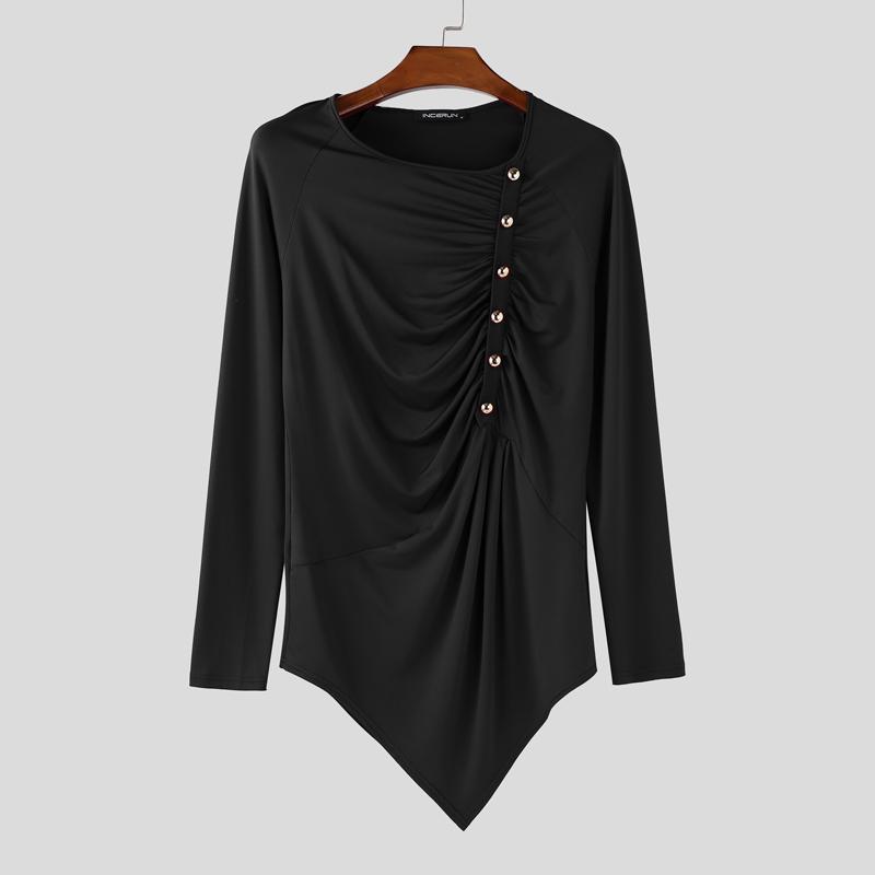 INCERUN Spring Men Long Sleeve Irregular Twisted Casual Fitted T-Shirts Tops Undershirts