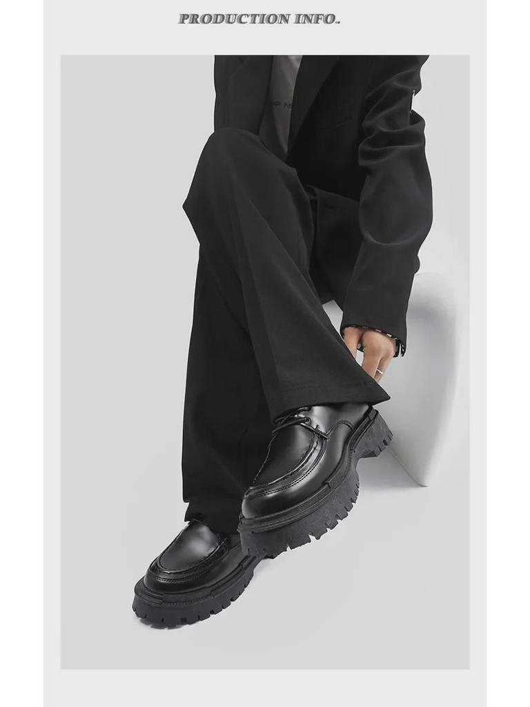 Мужские повседневные черные кожаные туфли - осенний британский стиль, толстая подошва, утонченный дизайн, модная обувь для колледжа