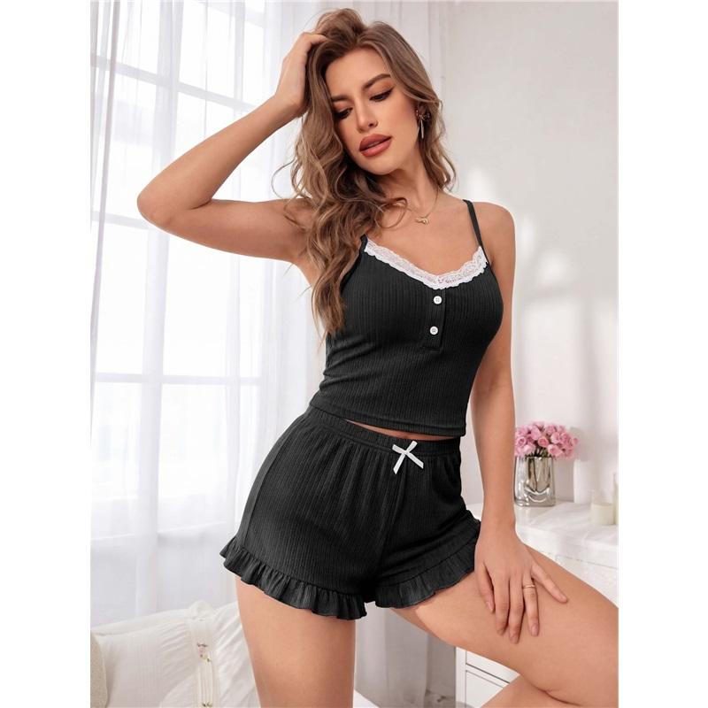 European And American Sexy Lace Suspender Shorts Pajamas Set Women's Home Wear