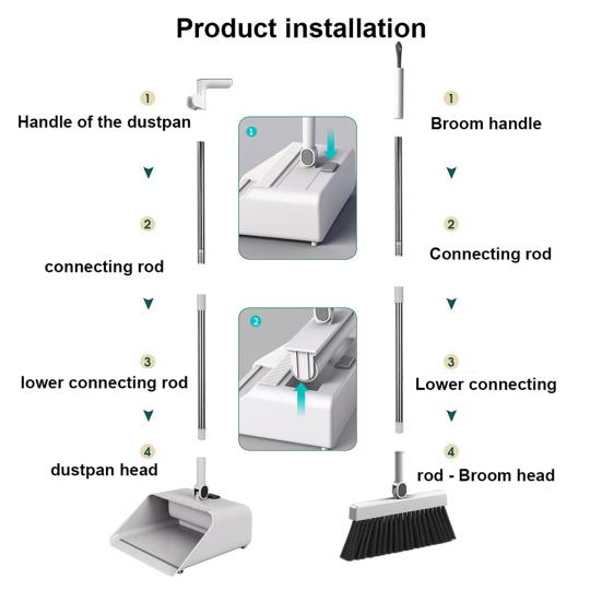 3-in-1 Broom Dustpan Set with Built-in Comb Teeth Long Handle Adjustable Extension Poles Retractable Floor