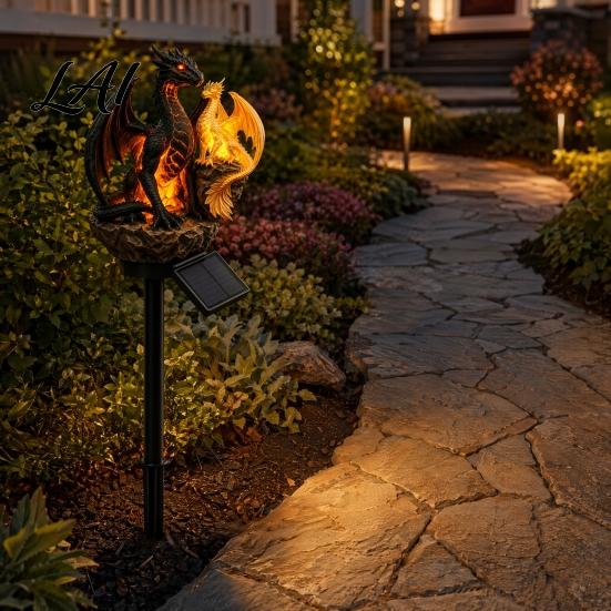 Outdoor Fantasy Garden Decor Solar Dragon Light Statue Lamp Figurine Unique Light Pathway Lawn Ornament Gift for Lovers Decorative