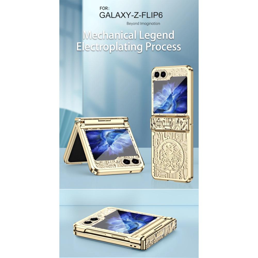 Роскошный прозрачный жесткий чехол для телефона с гальваническим покрытием с механическим рисунком для Samsung Galaxy Z Flip 6 5 4 3 с защитой шарниров