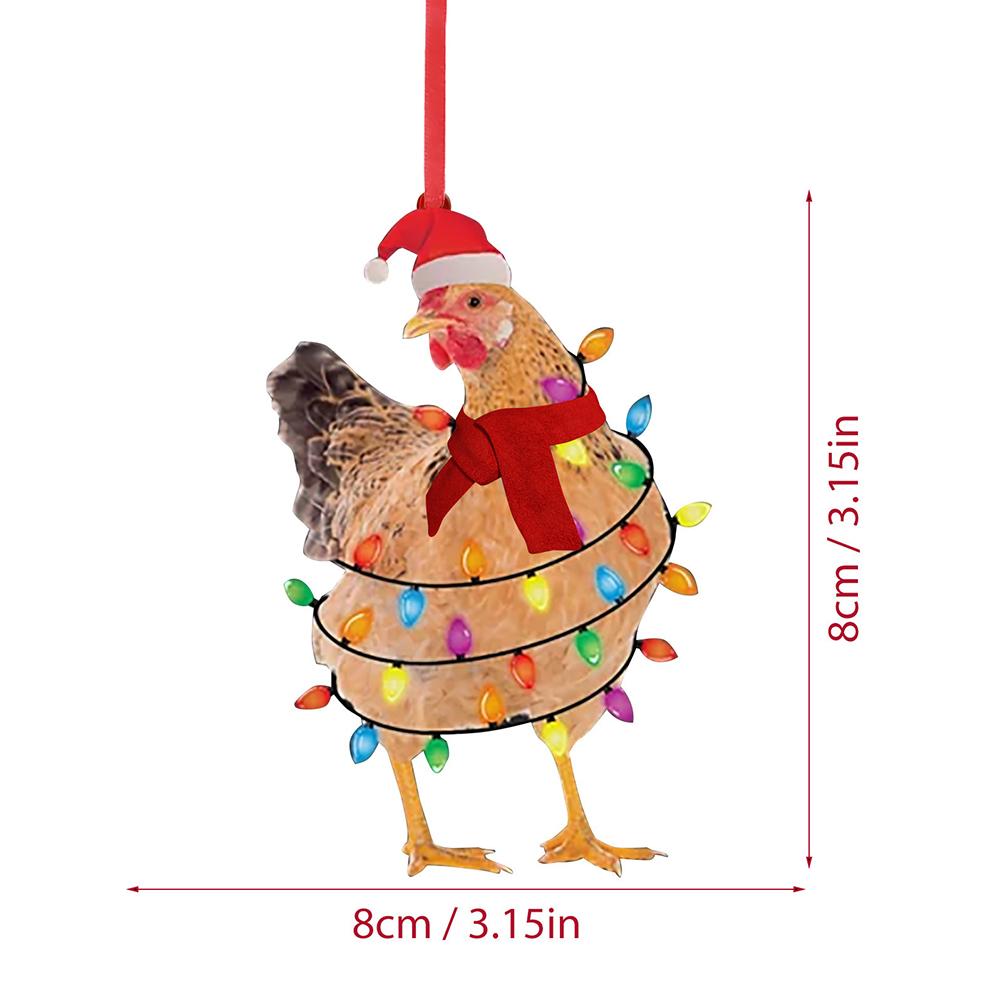 Christmas Scarf Chicken Pendant Cute Xmas Tree Hanging Wooden Chicken Rooster Pendant Indoor