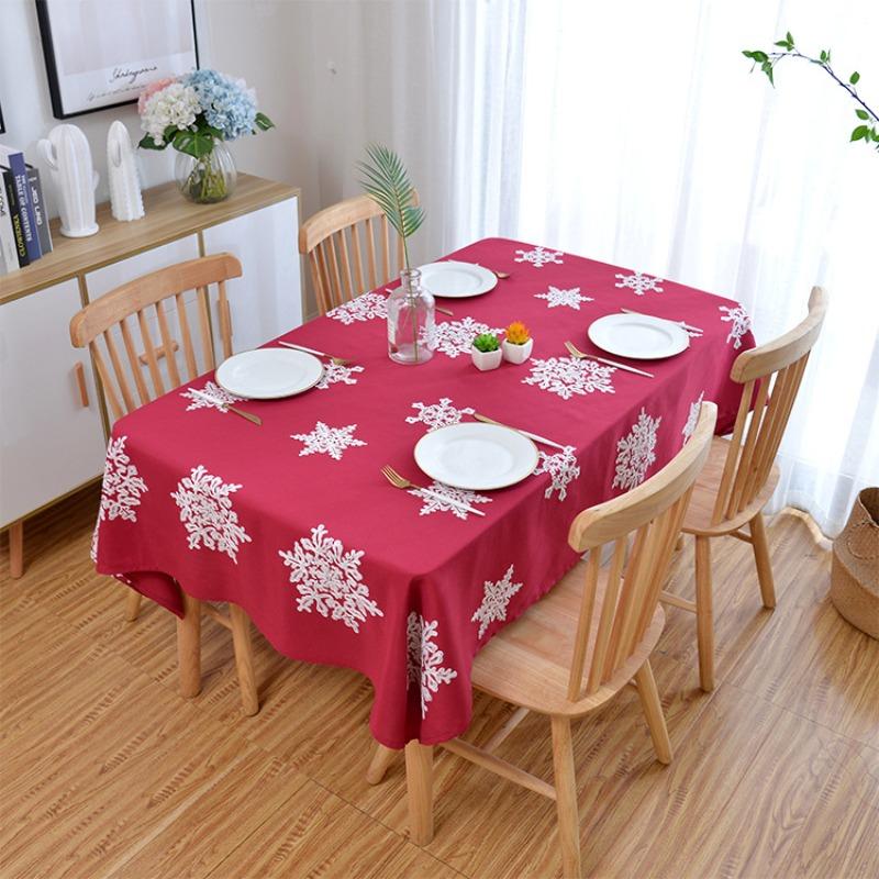 Christmas Tablecloth Rectangle, Table Cloth with Snowflake Decorations, Heavy Weight & Spillproof Table Cover for Dining, Party & Holidays