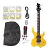 Electric Guitar 24 Fret Yellow Flame Shaped Electric Guitar Beginner Kit with Picks Strings Handle