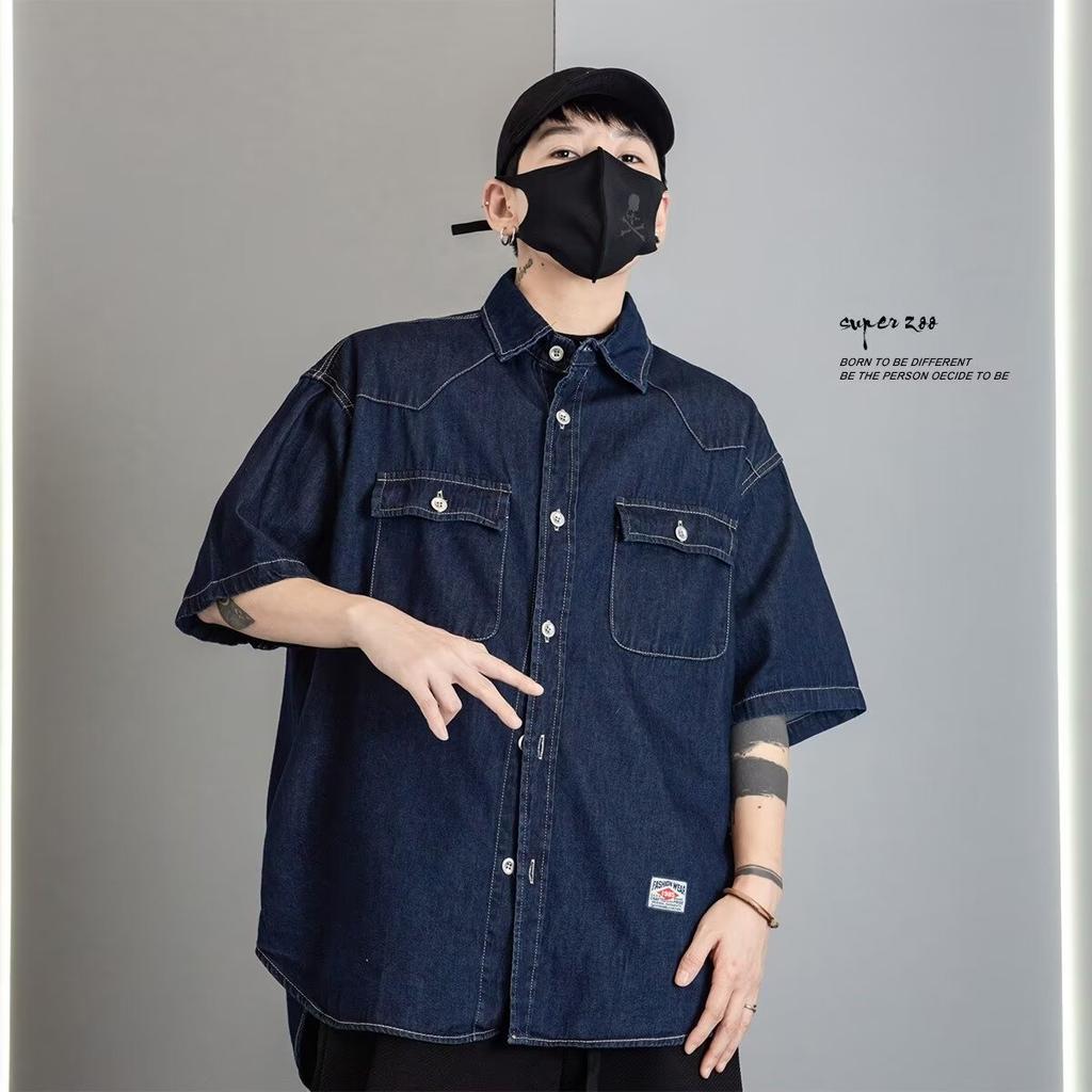 Japanese Retro Fashion Brand Summer Loose Denim Short Sleeved Shirt Artistic Youth Workwear Shirt Men'S And Women'S Layered Jacket