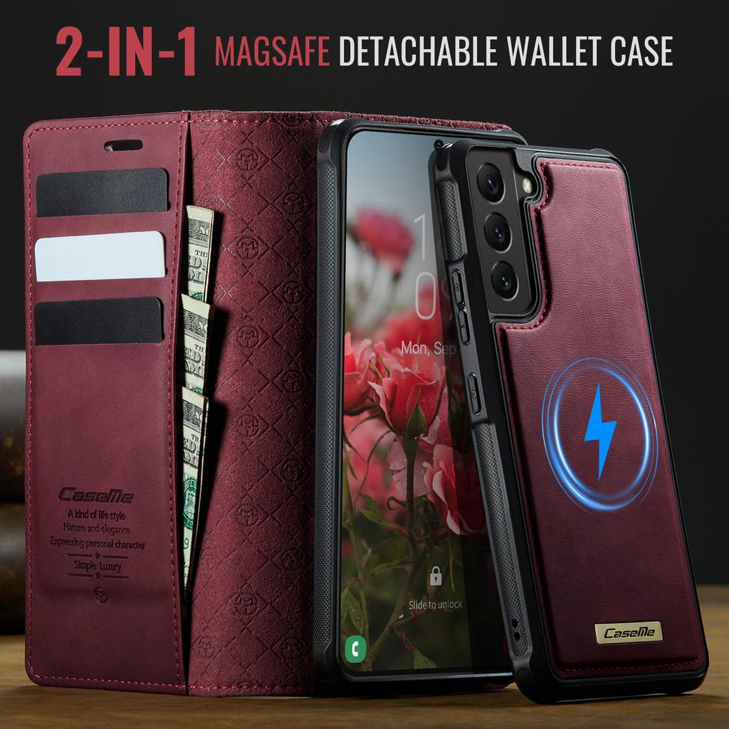 For Samsung Galaxy S22+ 5G Case CASEME C49 Compatible with MagSafe RFID Blocking Detachable Wallet Leather Phone Cover