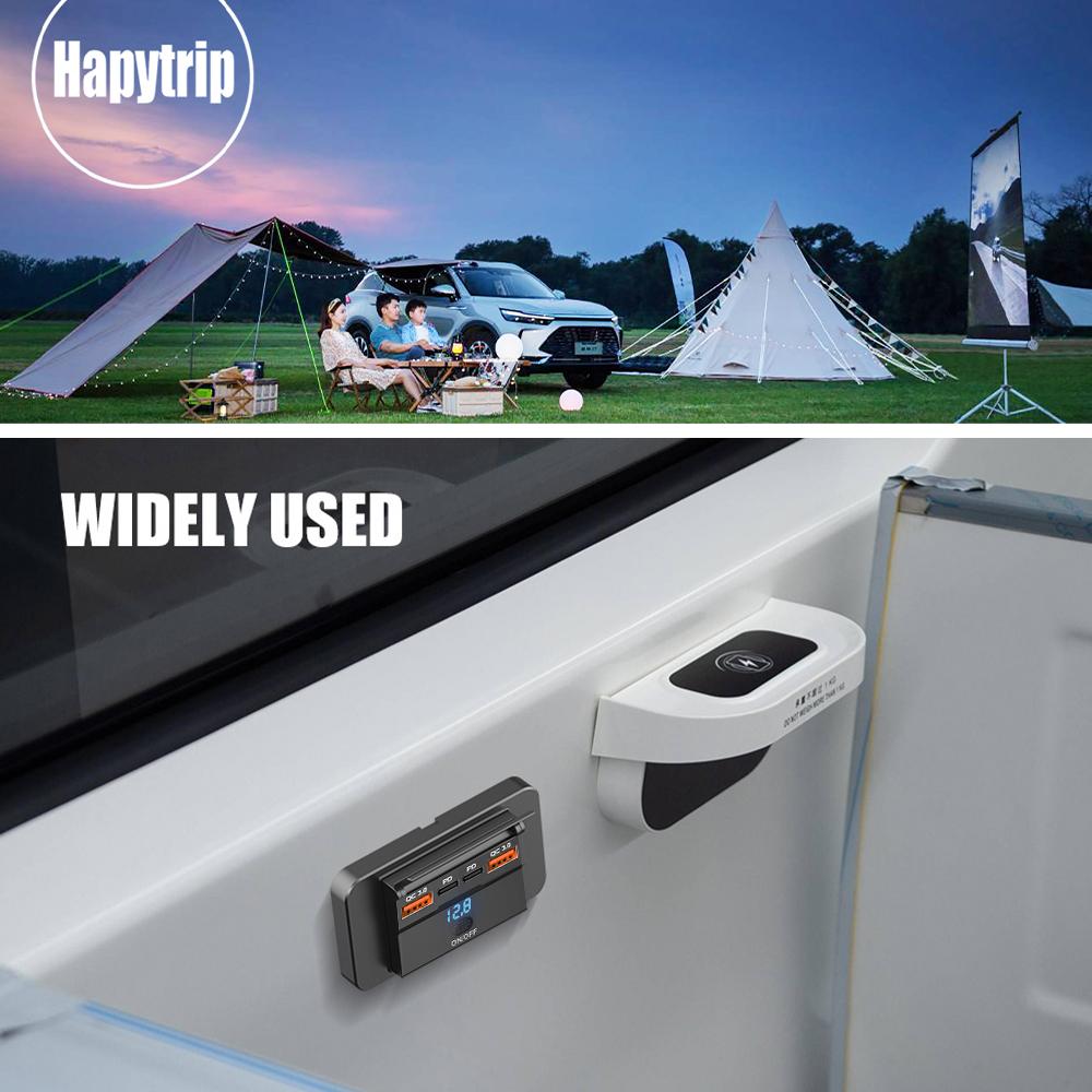 Автомобильное зарядное устройство с 4 портами Dual PD Dual QC 3.0 USB с переключателем, 96 Вт, разъем для быстрой зарядки, USB-питание для 12 В/24 В автомобиля, лодки, автобуса, автофургона, грузовика