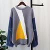 Women Sweaters  Autumn and Winter O-Neck Patchwork Pullover T-Shirt Oversize  Denim Knitting Basic Blue Fashion Loose Sweater