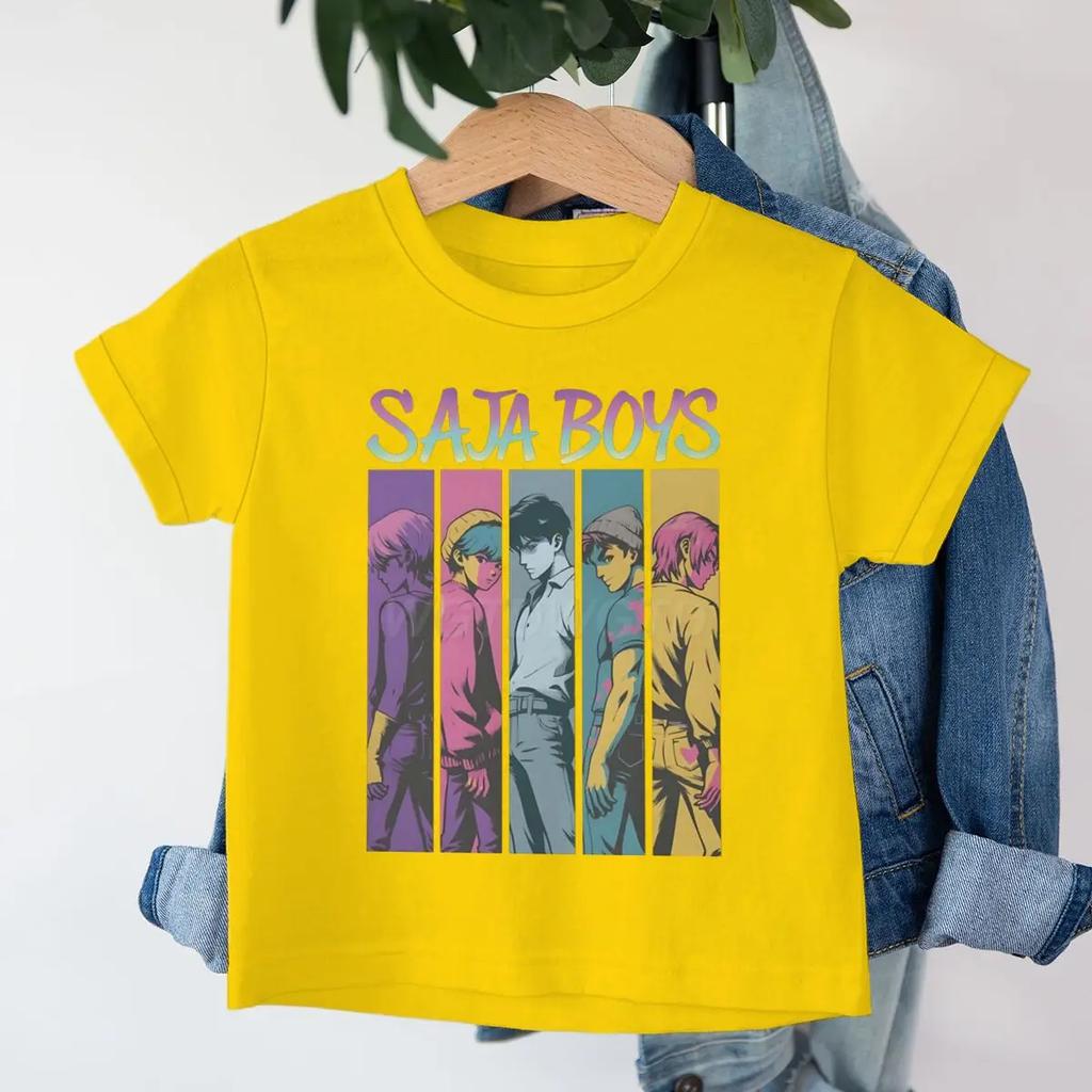 Cute Cartoon Saja Boys T-shirts Kpop Demon Hunters T Shirt Kids Boy Girl Summer Short Sleeve Round Neck Tops Children's Clothing