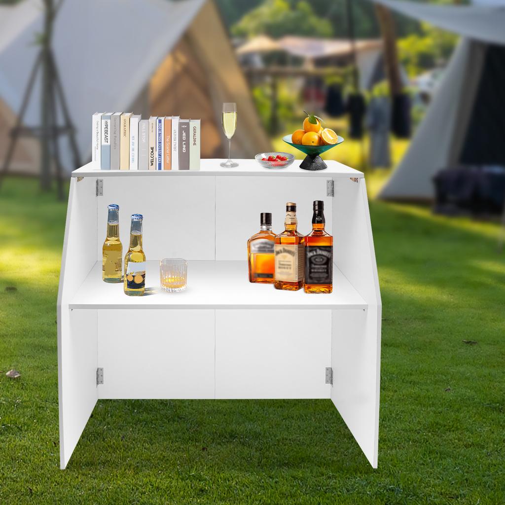 Modern White Foldable & Portable Bar Cabinet with Aluminum Trim for Parties, Events, BBQs - Lightweight & Sturdy Display Cabinet