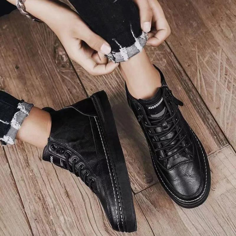 Men's Shoes Fashion High Top Sneakers PU Leather Casual Shoes for Men Platform Boots Retro Zipper Ankle Boots  Hombre