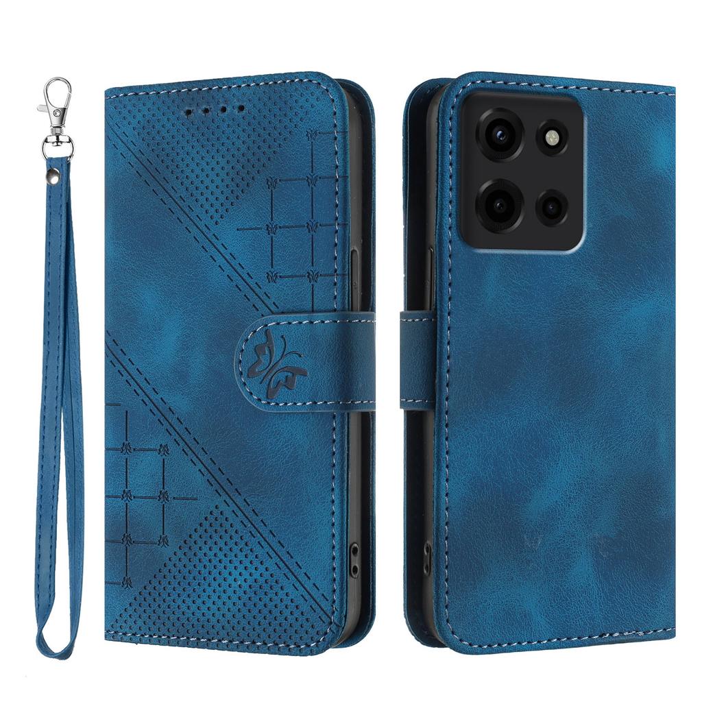 Для Motorola Мото G 5G (2025) Кожаный чехол-кошелек с тиснением в виде бабочки и цветка, чехол для телефона с ремешком