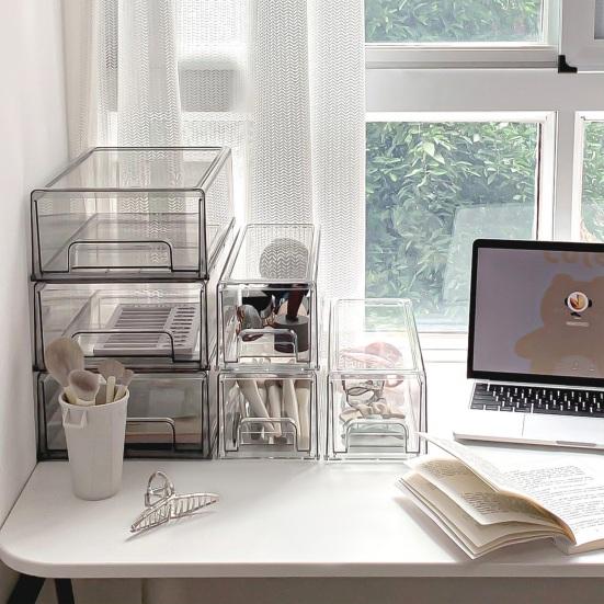 Face Masque Drawer Storage Box Clear PET Large Capacity Multifunctional Stationery Makeup Office Supplies Jewelry Accessories Organizer Container