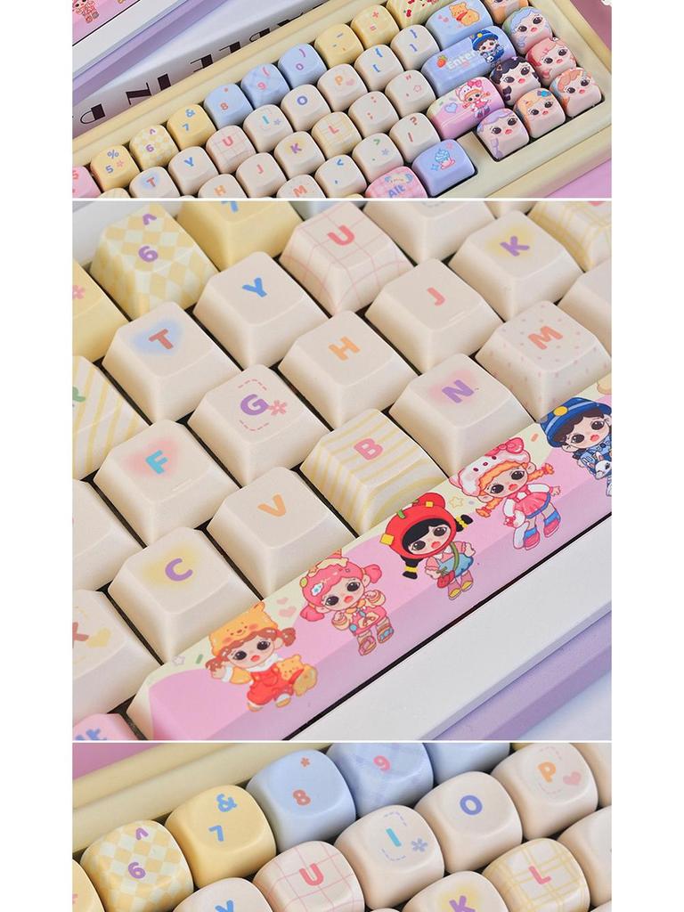 Милые колпачки для клавиш 'Sweetheart Bubble Cute Girl', PBT Dye-Sublimation, Профиль MOA, Совместимы с Keychron, Razer, Logitech