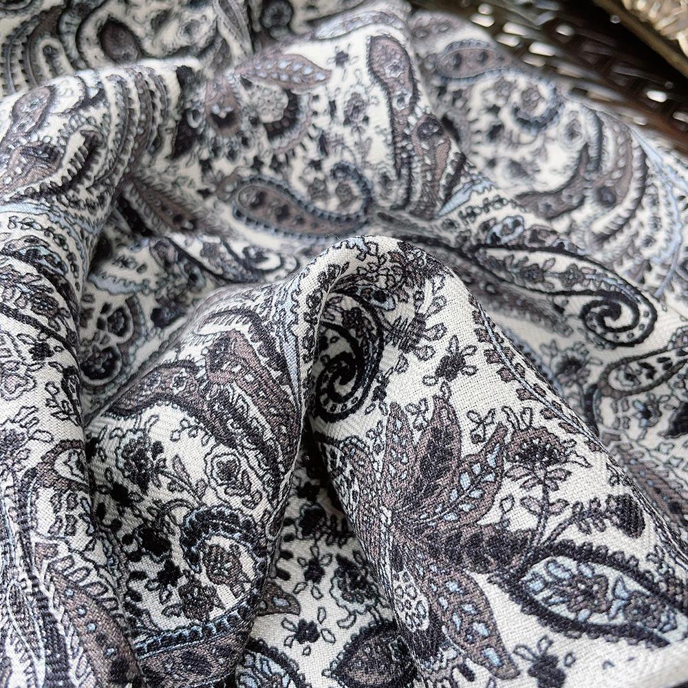 88cm Blue Paisley Silk Wool Square Scarf: Double-Sided Print, Warm Velvet Shawl, Versatile European & American Style.