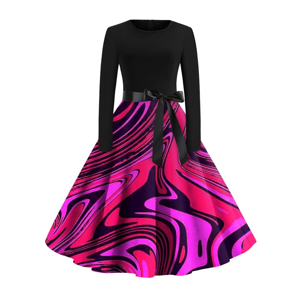 Женское расклешенное платье с принтом для женщин, платье с длинным рукавом, вечерние повседневные платья