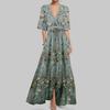 Women Floral Print Boho Maxi Dress Casual Short Sleeve V Neck
