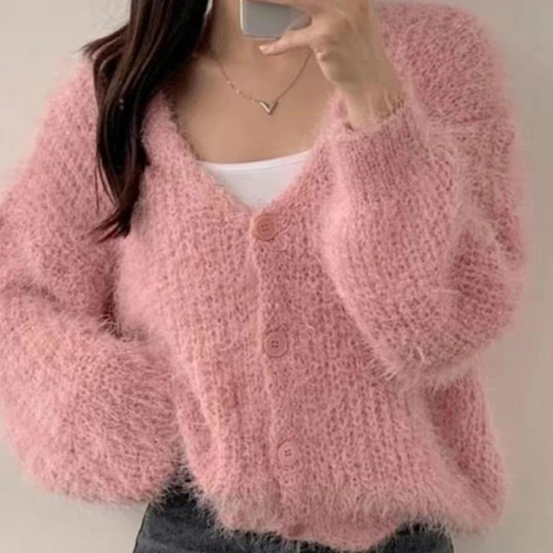 Свободный и универсальный кардиган на осень и зиму, повседневный стиль, воротник, однобортный вязаный свитер, топ-халтер