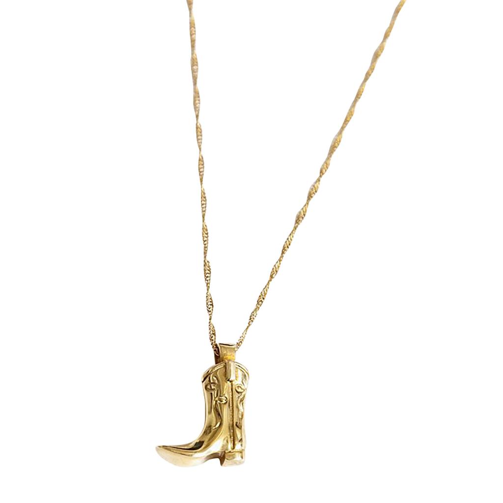Western Cowboy Boots Necklace  bAbstract Face Copper Plated Real Gold Lock Chain
