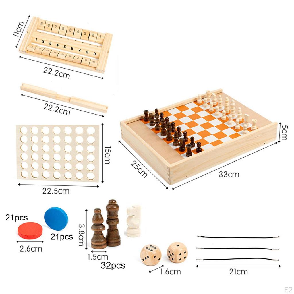 Набор настольных игр 5 в 1 из дерева с шахматами, игрой Shut The Box, шайбой для хоккея, нардами