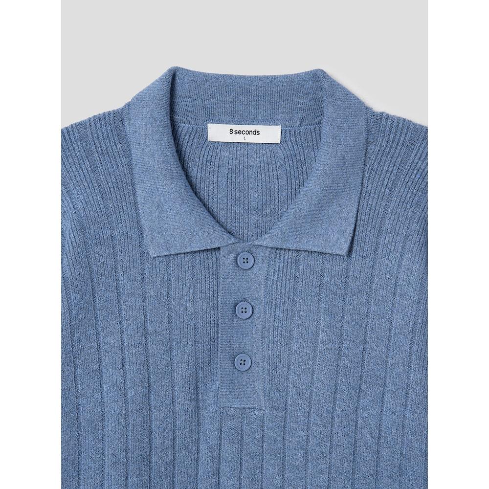 8SECONDS Modified Ribbed Loose Fit Collar Pullover Sky Blue