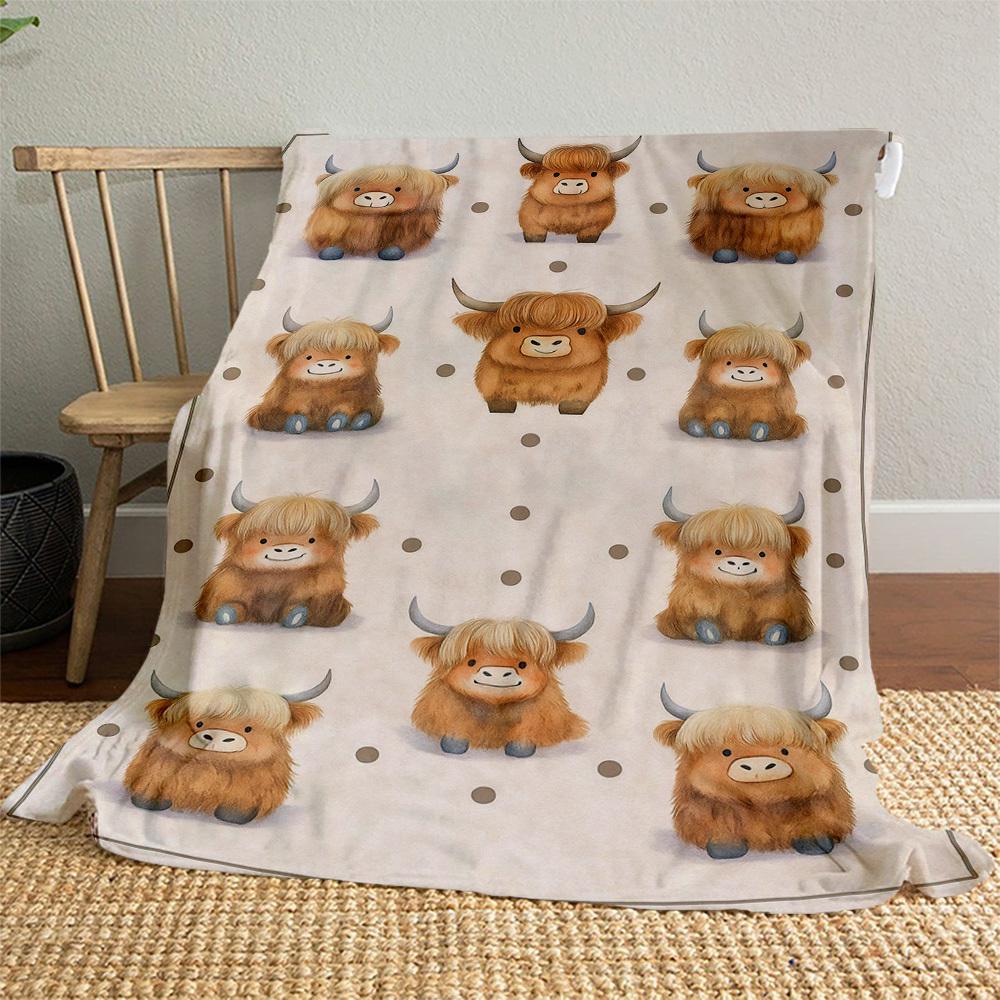 1pc Cute Highland Cow Blanket for Sofa Bed Soft and Light Bedding Ideal for Picnics, All-Season Christmas Outdoor Decor Accessories-c0803001