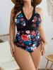 Plus Size One Pieces Swimwears Printed V-Neck Sexy Swimsuits 2024 Woman Tummy Control Bathing Suit Push Up Swimwear