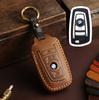 Genuine Leather Key Case for BMW 3 5 7 Series X1 X3 X5 X6, Full Cover Fob Protector with Metal Keychain, F20 F30 F10 Compatible msvc59